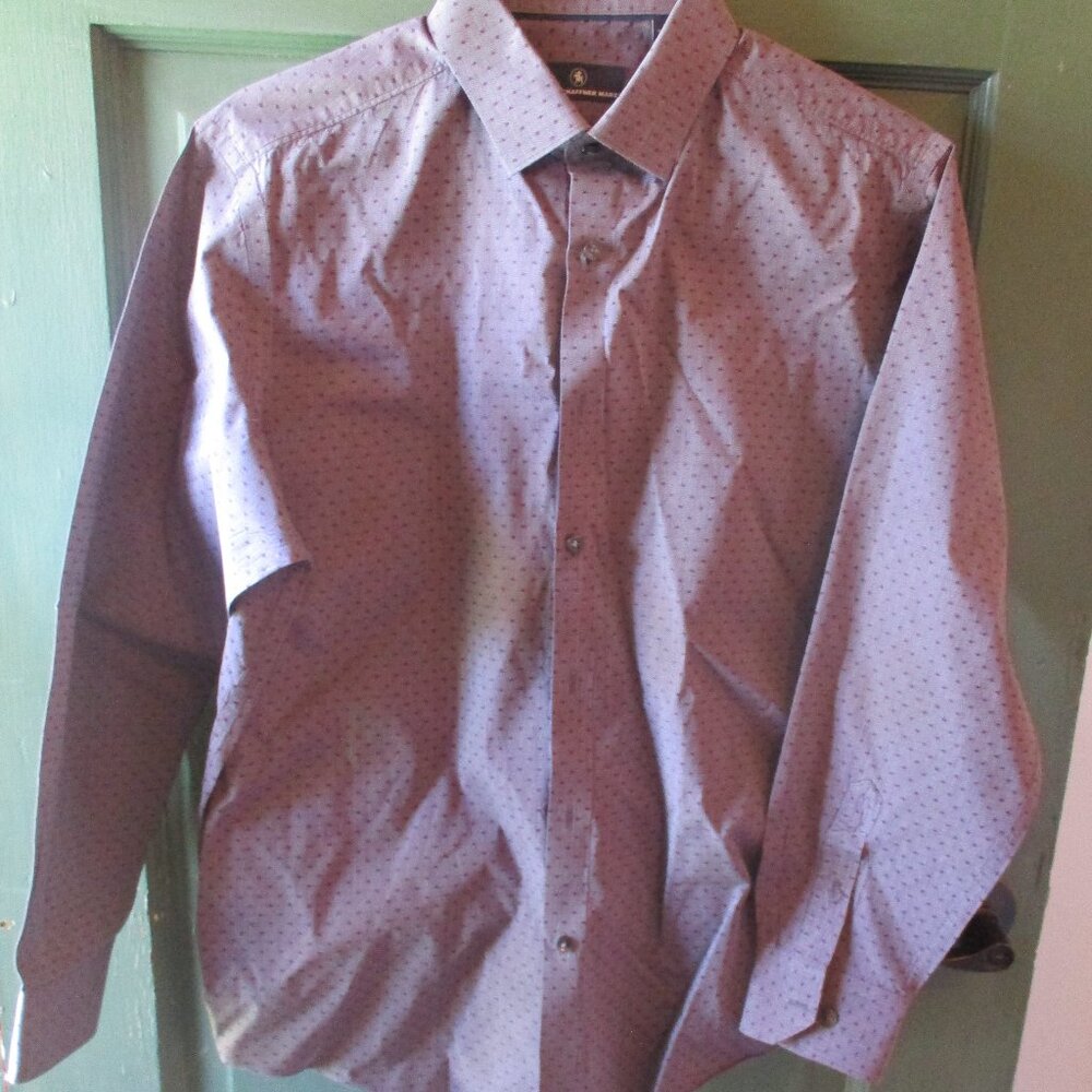 Hart Schaffner Marx Men's Gray/Burgundy w/Tiny Diamond Pattern Dress Shirt Sz. L